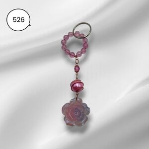 Handmade Pink Beaded Rose Keychain Cute Floral Bag Charm Accessory